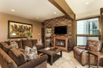 Spacious living area with gas fireplace